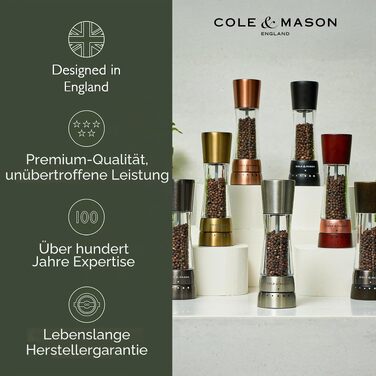 Набір ручних млинків для солі та перцю Cole & Mason Derwent Gunmetal, сталь та акрил, 190 мм, Precision+, сірий