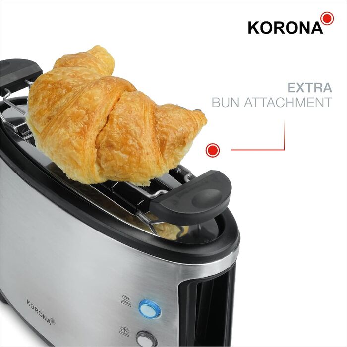 Тостер Korona 21304 на 1 тост, нержавійка, 550 Вт, підставка для булочок, регулювання температури, знімний піддон для крихт