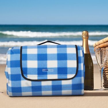 Пікнікова ковдра Relaxdays XXL 200x300 см, водонепроникна, утеплена, флісова, синьо-біла, з ручкою для перенесення