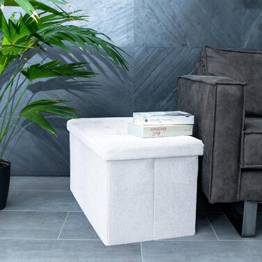 INTIRILIFE Складана пуф-лава 76x38x38 см, біла, з кришкою і місцем для зберігання, текстиль, пуф-куб, відкидний ящик для речей, сидіння і підставка для ніг