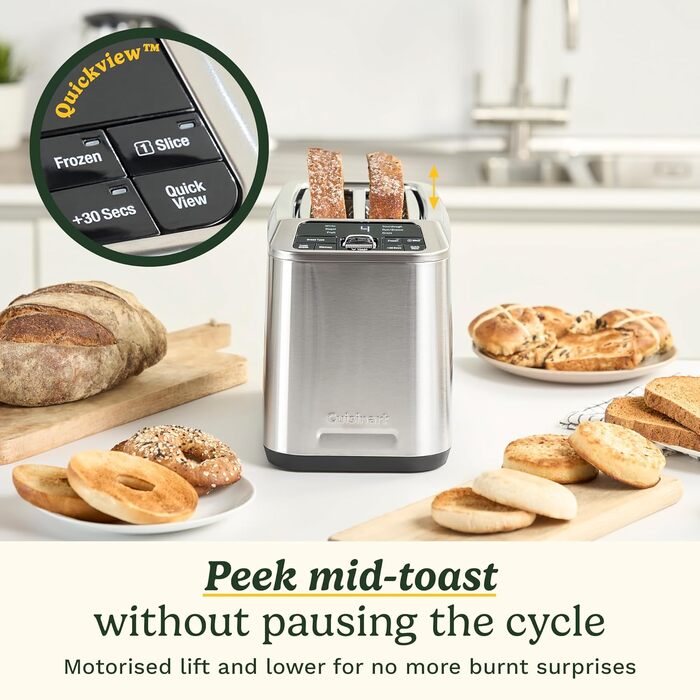 Тостер Cuisinart Smart Elite 2-слотовий | Нержавіюча сталь | Для хліба ручної роботи | Функція пам'яті | Підйомний механізм QuickView | Режими для бутербродів, підігріву та розморожування