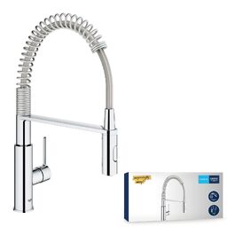 Змішувач кухонний GROHE Get з висувним душем, 2 режими, 360° поворот, економія води, монтаж без інструментів, хром - 30361000
