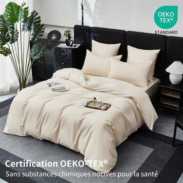 Комплект постільної білизни з бавовняного сатину Deluxe (220x240 см), світло-бежевий — підковдра та 2 наволочки (65x65 см), дихаючий шовковистий матеріал