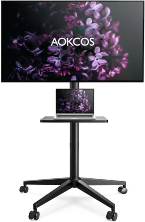 Підлогова стійка для телевізора AOKCOS з полицею, мобільний роликовий тримач для ТВ 32-65 дюймів до 40 кг, регульована висота, нахил, VESA 400x400, легкий монтаж