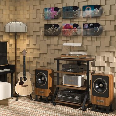 HiFi-стелаж 5Rcom з дерева, 4-рівневий аудіо-стійка для програвача та AV-апаратури, багатофункціональний, регулювання висоти, навантаження 54 кг