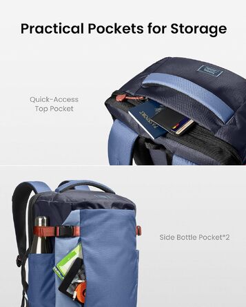 Дорожній рюкзак tomtoc 28L/40L для подорожей та літака, TSA-сумісний рюкзак для ручної поклажі (Coastal Blue-ripstop)