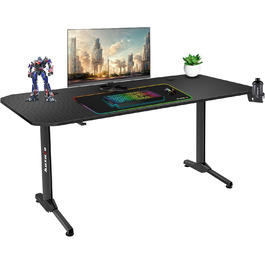 Ігровий стіл Huzaro Hero 4.7 XXL 160x75 см, карбон, з органайзером для кабелів та килимком для миші, чорний, для геймерів, комп'ютерний, офісний