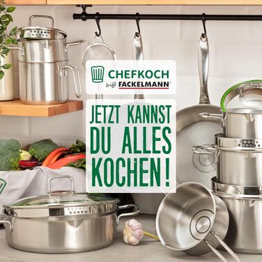 Набір сковорідок Fackelmann Chefkoch München зі сталі (28 см та 24 см з кришкою), для індукційних плит, підходять для посудомийки