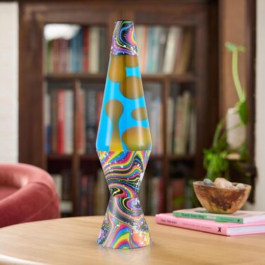 Класична лавова лампа Lava The Original Lamp Warped Rainbow (36.8 см) — жовтий віск та синя рідина, декоративний світильник Liquid Motion