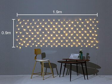 Світлодіодна сітка-гардина Gresonic 240 LED, тепле біле світло, для декору, всередину і на вулицю, з вилкою, постійне світіння, для Різдва та весілля