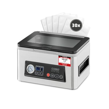 Вакуумний пакувальник CASO VacuChef 50 - 4л, 70 л/хв, подвійний шов, 30 пакетів, ущільнювач, шланг