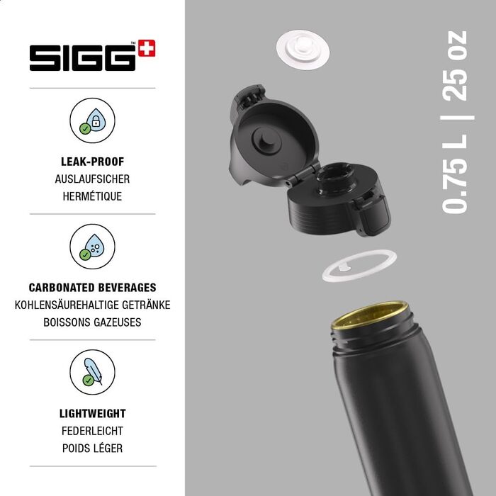 Спортивна алюмінієва пляшка для води SIGG WMB ONE, герметична, підходить для газованих напоїв, BPA-free, чорна, 0.75 л