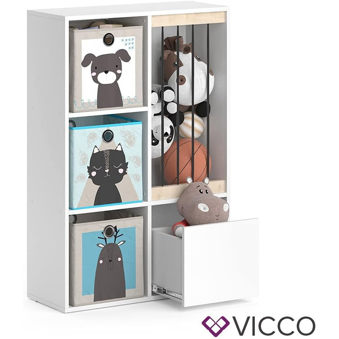 Дитячий стелаж Vicco Luigi білий 72x108 см з 2 коробами, дизайн Лев/Крокодил