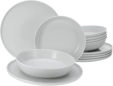 CreaTable Серія Chef Collection: 18-частинний набір посуду для 6 осіб, кавовий сервіз з порцеляни, придатний для миття в посудомийній машині та використання в мікрохвильовій печі, Made in Europe (12-частинний сервіз, білий)