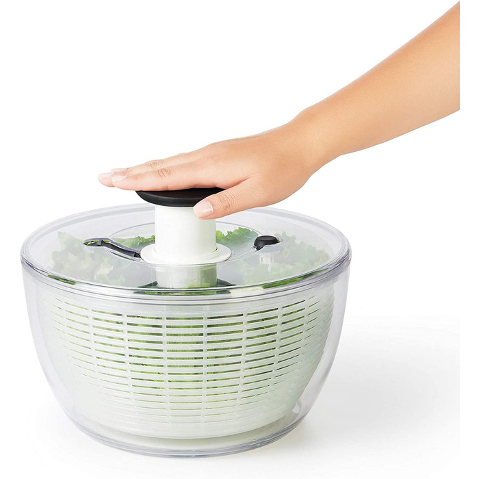 Сушарка для салату OXO Good Grips з ситом і кришкою, прозора, велика – для миття та сушіння овочів