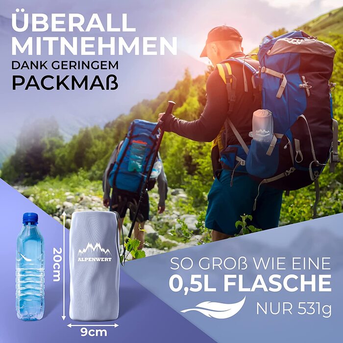 Ультралегка надувна ізомат для кемпінгу Alpenwert, сіра, компактна туристична спальна матраца