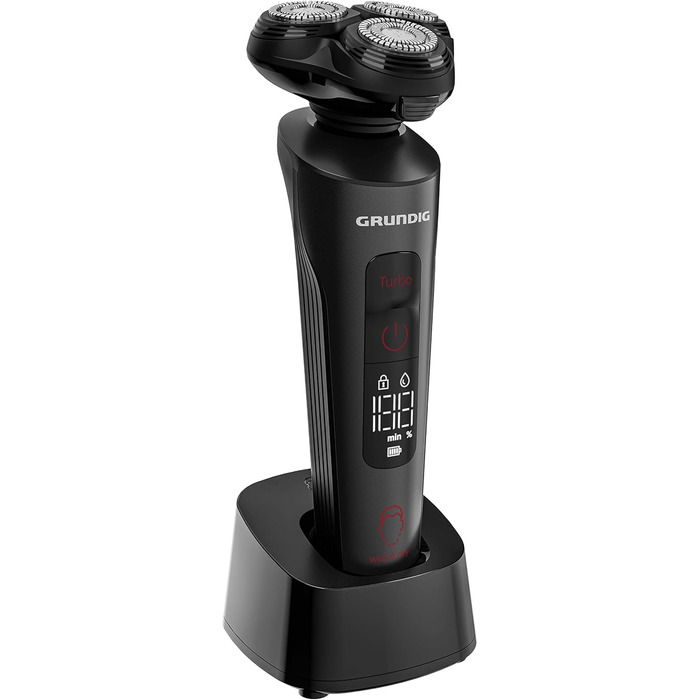 Електробритва Grundig ProClub MS 9130 для чоловіків, BeardCare Sensor, 61% перероблений пластик, титанові леза, волога та суха стрижка, тример для довгого волосся, матовий чорний/червоний