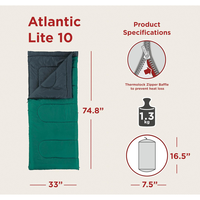 Спальний мішок Coleman Atlantic Lite 10, зелений, L (2000021012)