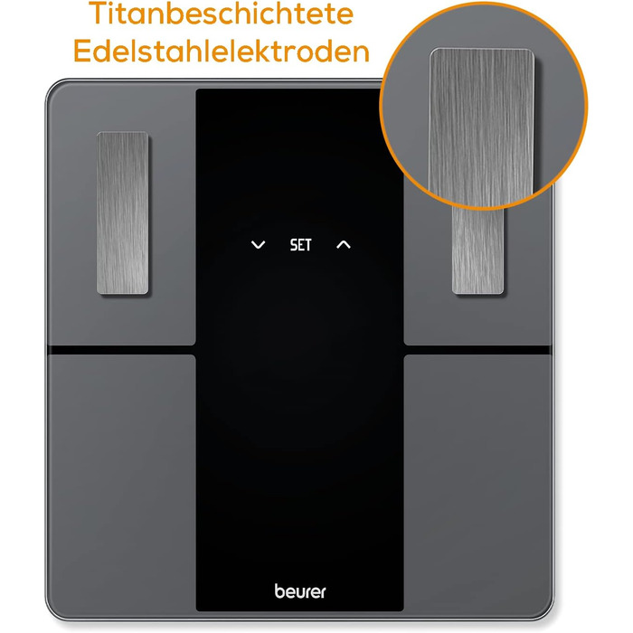 Beurer BF 500 Діагностичні ваги з Bluetooth, цифрові ваги для тіла з додатком, вимірювання жиру, м'язової маси, великий дисплей