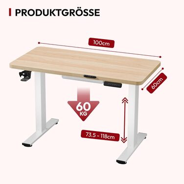 Регульований по висоті стіл SANODESK 180x80 см – стіл для стоячої роботи, витримує до 80 кг, тихий та швидкий, для дому та офісу (Акація)