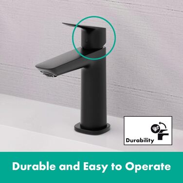 Змішувач для ванної кімнати Hansgrohe Logis Fine (чорний мат, 110 мм) - економія води EcoSmart, без зливу