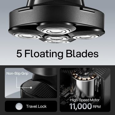 Електричний бритва для гоління голови Yoose Herren IPX7, 5 насадок, USB-C, акумулятор, чорний