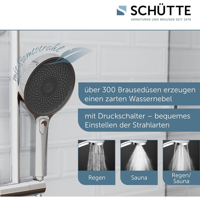 Душова лійка SCHÜTTE SAMOA RAIN, 3 режими, антикальк, 300 форсунок, хром, технологія Samtstrahl