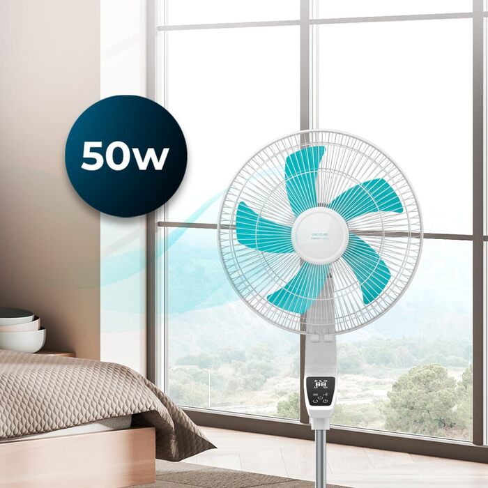 Вентилятор підлоговий Cecotec EnergySilence 610 Max Flow 70 Вт, 40 см, 4 швидкості, таймер 2 год, 90° обертання, регульований кут нахилу, пульт, білий/синій