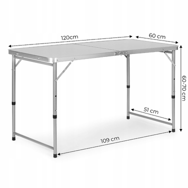 Туристичний стіл Bauerkraft 120x60x70 см, сірий, алюміній, стільниця МДФ