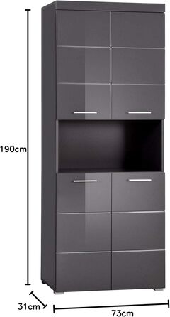 Високий шафа для ванної trendteam Amanda, 73x190x31 см, агавовий сірий глянець
