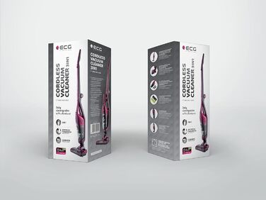 Акумуляторний вертикальний пилосос ECG VT 4620 3в1, чорний/червоний