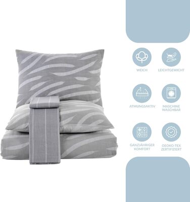 Комплект постільної білизни з бавовни Prime Grey: підковдра 200x220 см та 2 наволочки 80x80 см, дихаюча та м'яка, з блискавкою, сертифікат Oeko-TEX, сірий колір