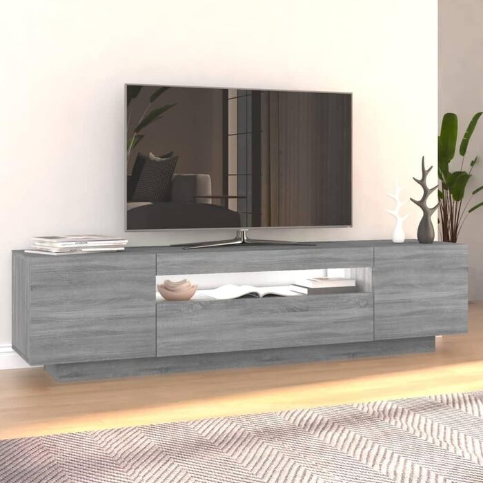 TV тумба vidaXL з LED-підсвіткою, сіра, Sonoma, 160x35x40 см, меблі для вітальні, телевізійний стіл, HiFi-шкаф
