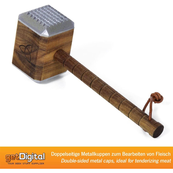 Кухонний молоток для м’яса Thor Mjölnir getDigital, акація, алюміній, з рунами