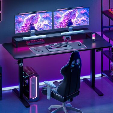 SANODESK електричний стіл для геймінгу, 160x60 см, регульована висота, пам'ять, гачок, чорний
