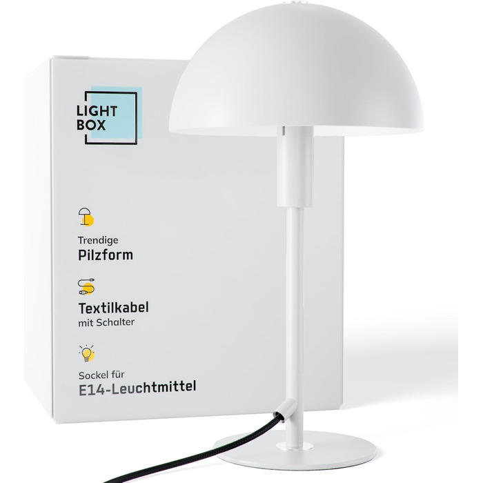 Світильник-гриб настільний Lightbox для дому та офісу, LED лампа з вимикачем, метал білий/сріблястий, цоколь E14