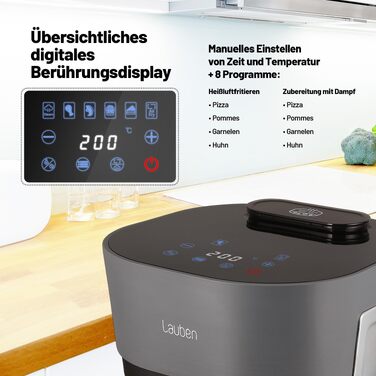 Аерофритюрниця Lauben Glass&Steam 4500BG зі скляним кошиком та функцією пари, 8 програм, 4.5л