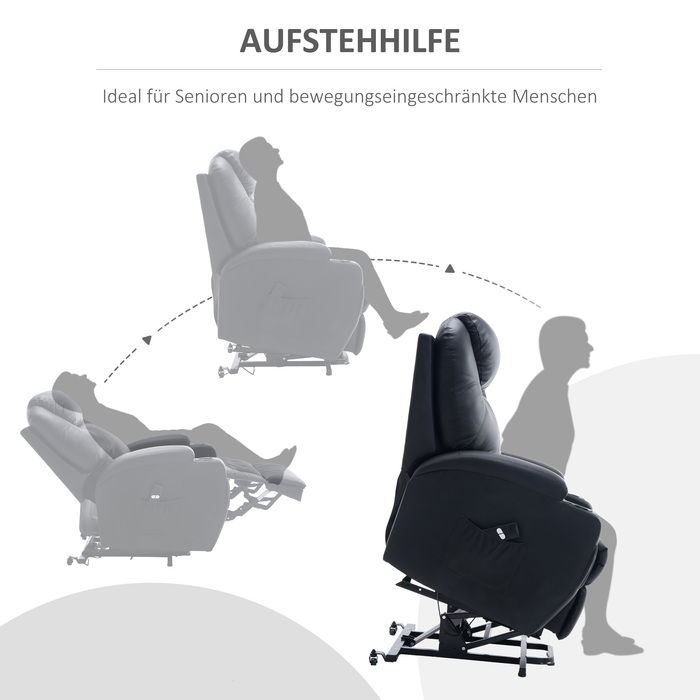 HOMCOM Recliner, реклайнер для телевізора з допоміжним пристроєм, з сумкою для зберігання, регульований кут, пульт дистанційного керування, 84 x 92 x 109 см, чорний