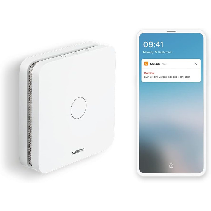 Виявник чадного газу Netatmo - бездротовий, з Wi-Fi, батарея на 10 років, 85 дБ, самотестування, не потребує Smart Home, сертифікація EN 50291 та NF