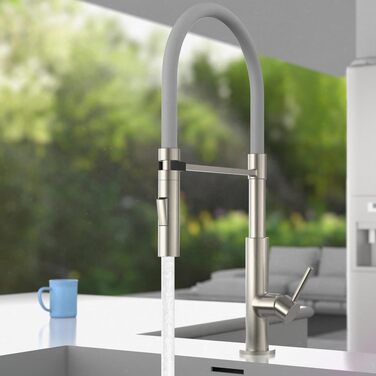 Змішувач кухонний Schütte 23138 Design з висувним шлангом Soft Touch, поворотний на 360°, нержавіюча сталь/чорний