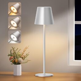 Бездротова LED настільна лампа PreeOtti, диміруєма, 3 кольори, сенсорна, акумуляторна, USB-C, для вулиці, тумбочки, столу, кемпінгу, сріблясто-сіра