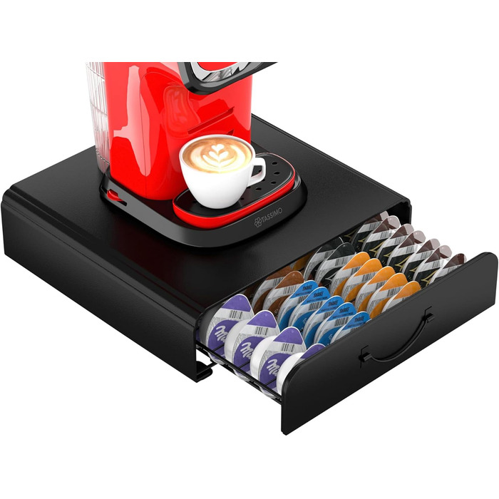 Тримач для капсул Tassimo на 64 шт, металевий органайзер для зберігання кавових капсул, штабельний диспенсер для кавомашини Tassimo, чорний