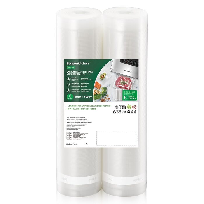 Рулони для вакуумного пакування Bonsenkitchen 28x600 см (2 шт.) - міцні пакети для вакууматора, харчові, для су-від, без BPA