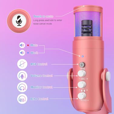 USB-мікрофон Zealsound K66 для смартфона, ПК, ігрових консолей, конденсаторний, з адаптером, ефектом ехo та функцією вимкнення звуку, для запису, стрімінгу, подкастів, ASMR, Plug & Play, синій