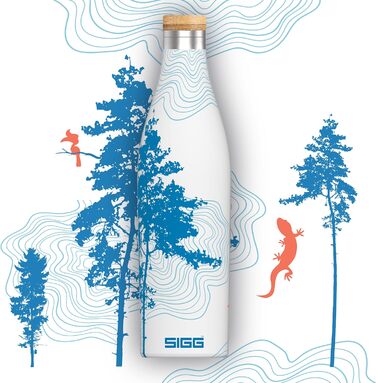 Термос-бутилка SIGG Meridian 0,5 л, герметична, з бамбуковою кришкою, нержавіюча сталь, BPA-free, без пластику, подвійні стінки, слім-дизайн, Sumatra Tree