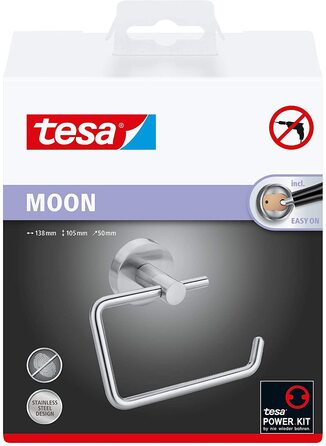 Тримач для туалетного паперу tesa MOON, хромований, настінний, без свердління, 138x105x50 мм, без кришки
