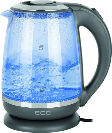 Електрочайник ECG RK 2020 Grey з термостійкого скла, 2200 Вт, 1.7 л