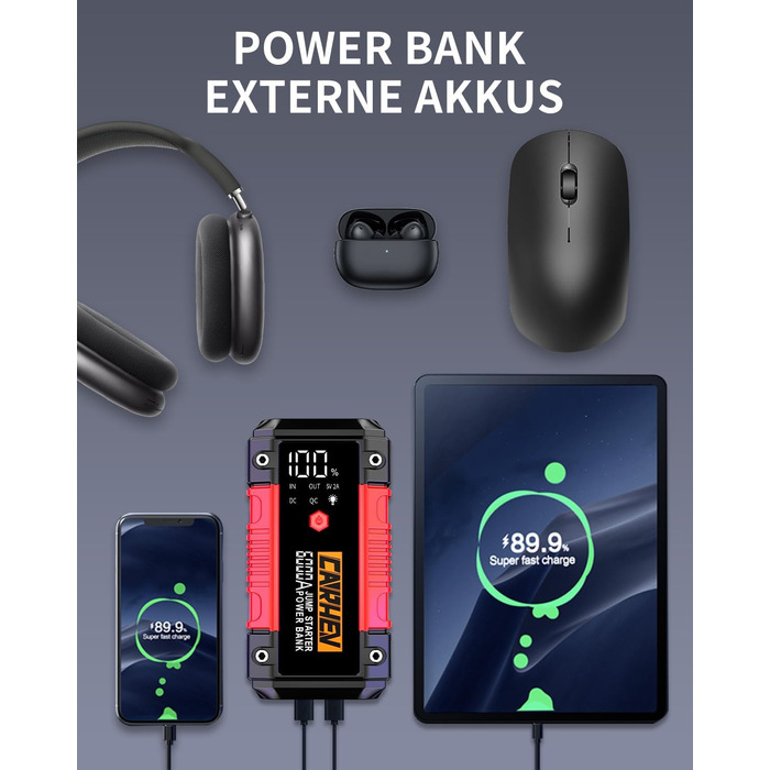 Powerbank для автомобіля Starthilfe: 6000A, 12V, для бензину та дизеля, LED-ліхтарик