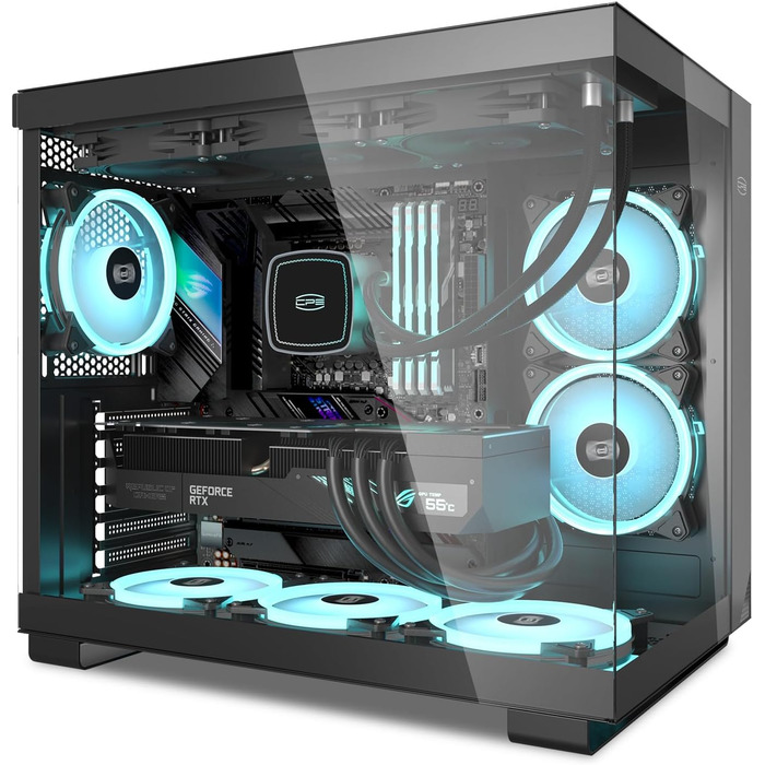 Корпус для ПК CPS C3T500 ARGB Tower ATX, 6x120 мм ARGB вентилятори, сумісний з RTX 40, подвійне загартоване скло, безстійковий дизайн, чорний, PCCOOLER