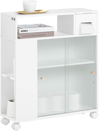 Вузький стелаж на колесах SoBuy BZR117-W, 20 см, білий, для кухні та ванної, для зберігання туалетного паперу, органайзер, нішевий шафа, розміри 20x71x60 см